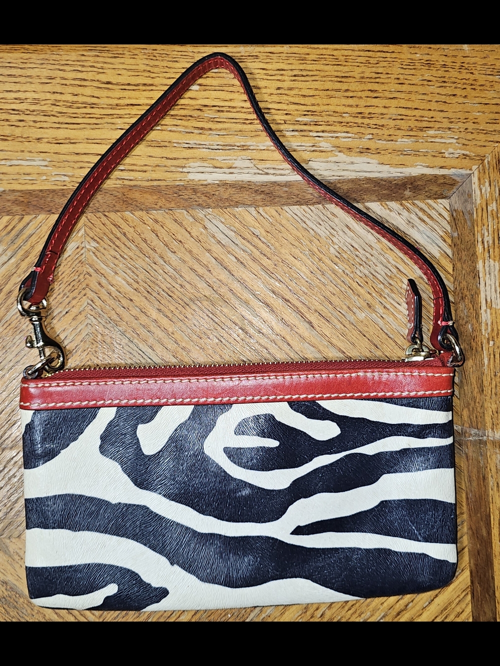 Dooney & Bourke Black, White & Red Zebra Print Wristlet - Picture 7 of 10